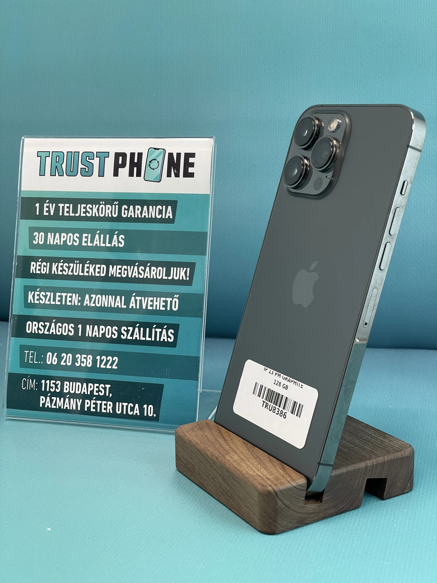 !! 1 ÉV GARANCIA !! iPhone 13 Pro Max Graphite 128 GB – TRU8386 – 100% AKKU