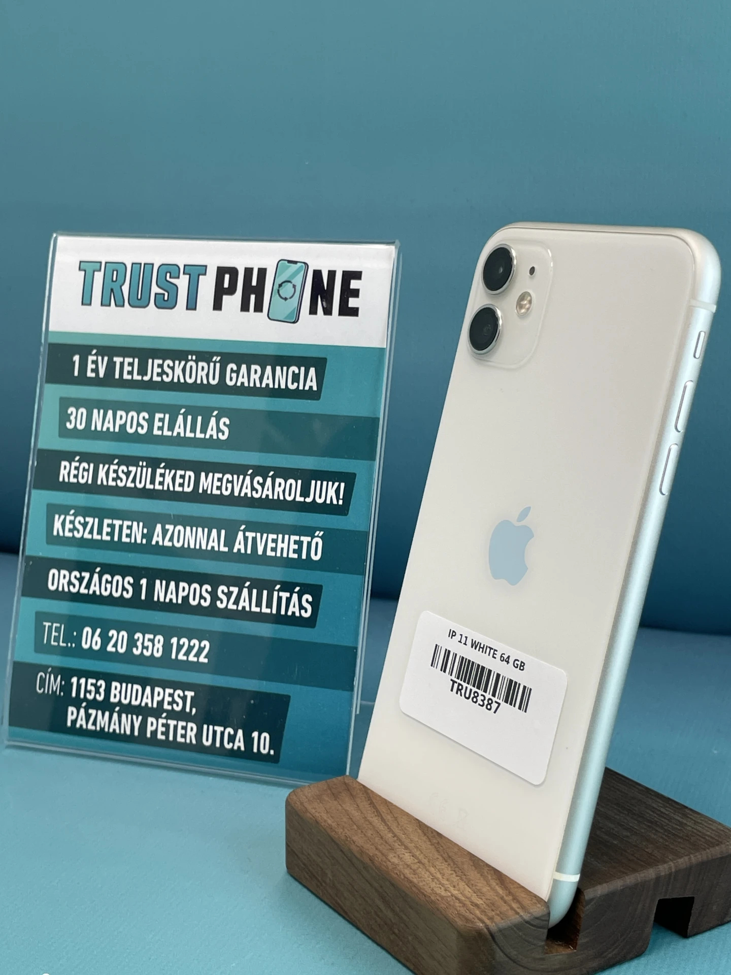 !! 1 ÉV GARANCIA !! iPhone 11 White 64 GB – TRU8387 – 100% AKKU