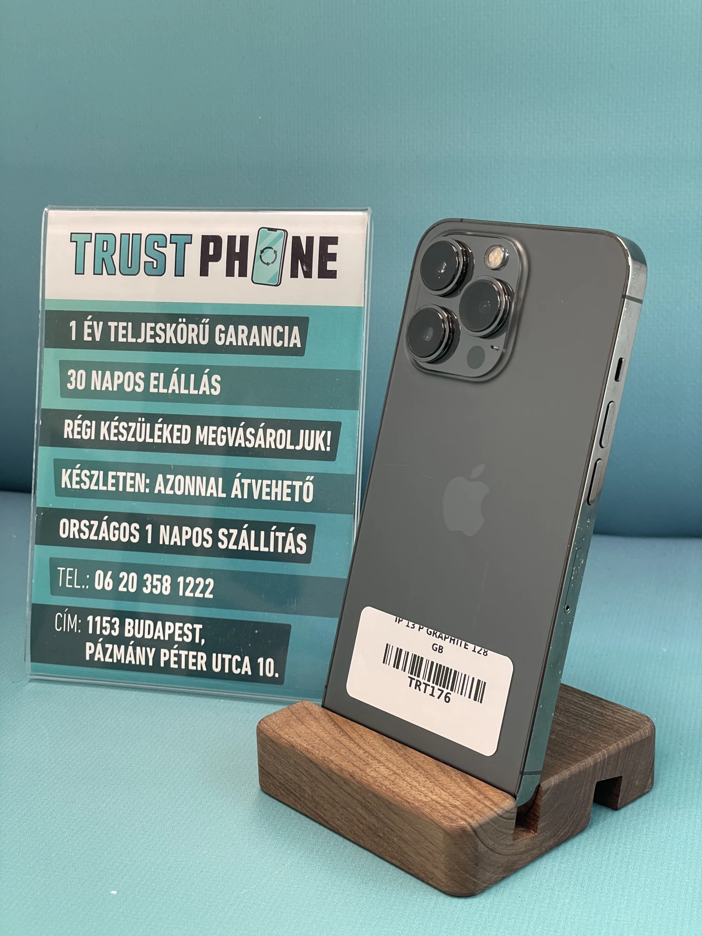 !! 1 ÉV GARANCIA !! iPhone 13 Pro Graphite 128 GB – TRT176 – 100% AKKU