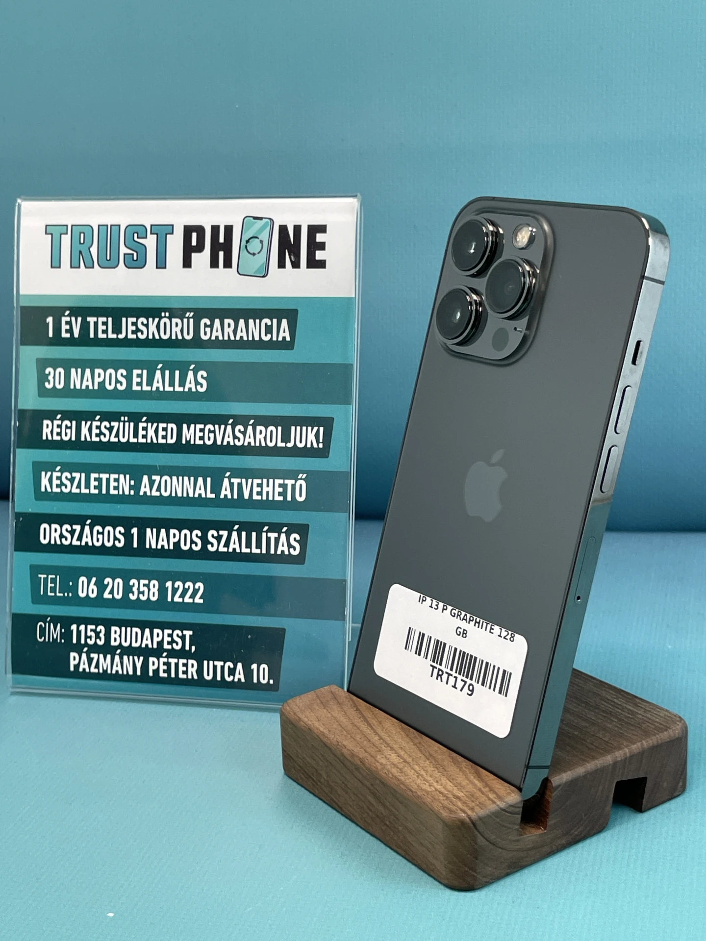 !! 1 ÉV GARANCIA !! ! KARÁCSONYI AKCIÓ ! iPhone 13 Pro Graphite 128 GB – TRT179 – 100% AKKU