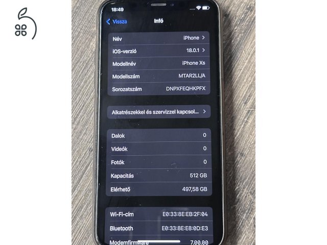 Karcmentes iPhone XS 512GB eladó