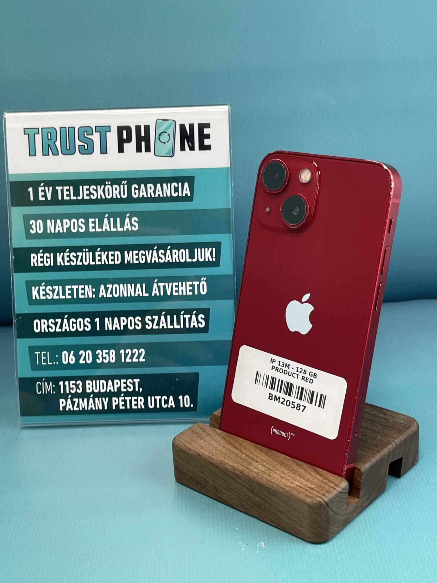 !! 1 ÉV GARANCIA !! iPhone 13 Mini PRODUCT RED 128 GB – BM20587 – 100% AKKU