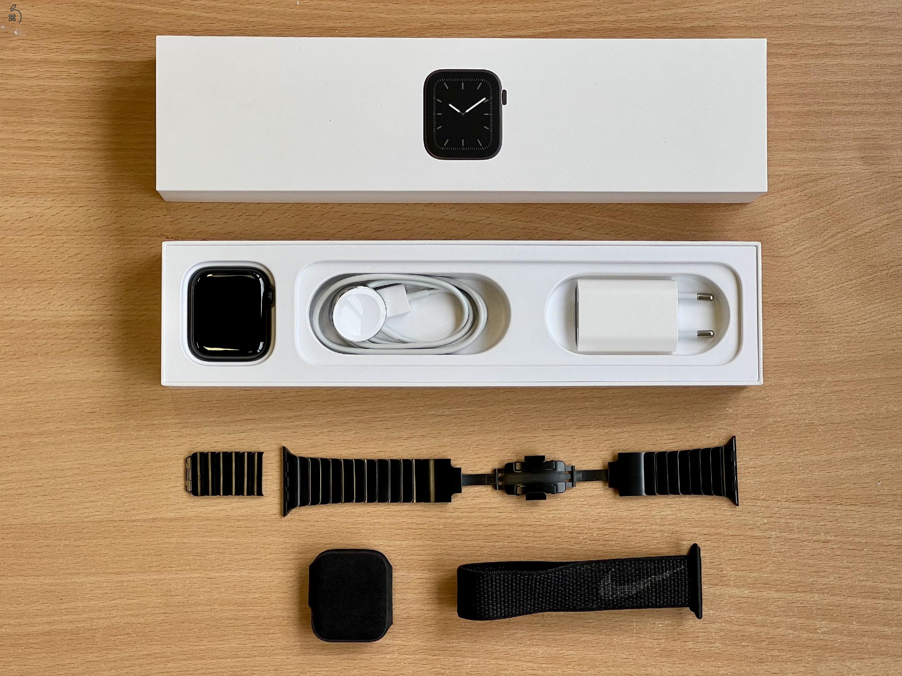 1 éves, karcmentes  Apple Watch S5 Cellular Stainless Steel + Eredeti Apple Link Bracelet 44mm