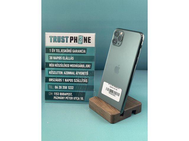 !! 1 ÉV GARANCIA !! iPhone 11 Pro Max Midnight Green 64 GB – TRU8281 – 100% AKKU