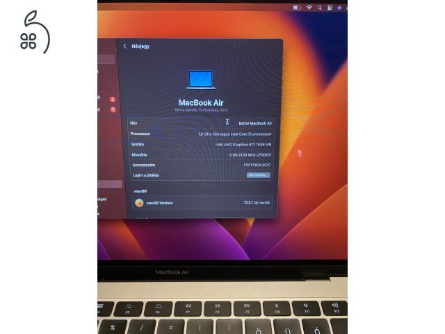 Megkímélt 250 akkumulátor ciklussal rendelkező MacBook Air Retina 2018 128 gb 