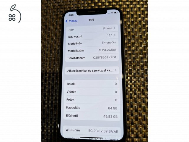 IPhone XS 64GB Space Gray Kártyafüggetlen 100% akku