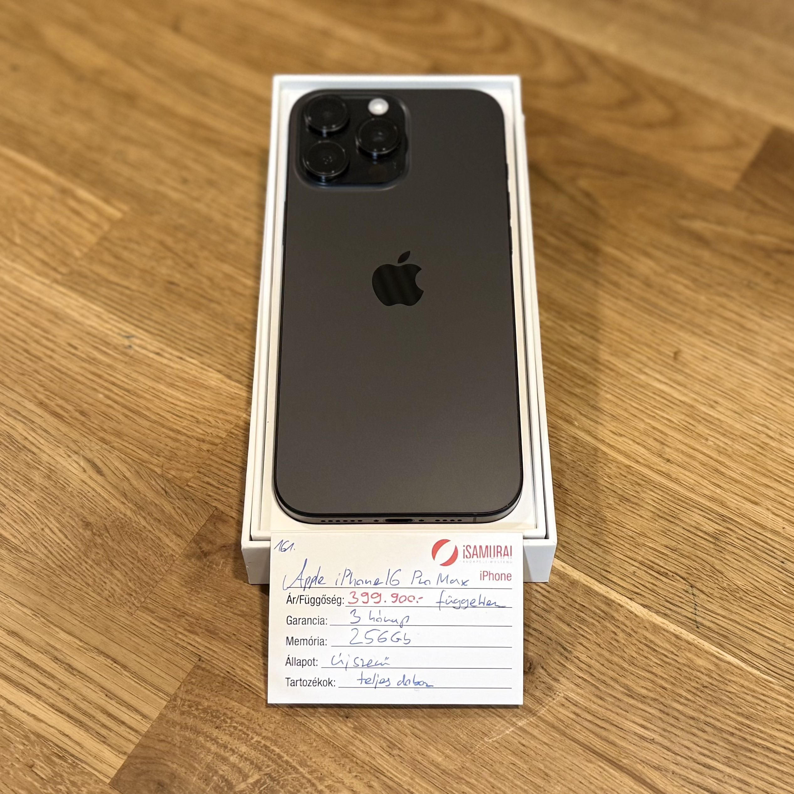 161. Apple iPhone 16 Pro Max - 256 GB - Fekete Titán - Újszerű