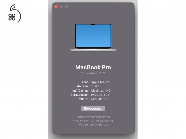 MacBook Pro 16.2 Silver / M1 Pro / 16C GPU / 16GB / 1T-MAG / Magyar billentűzet