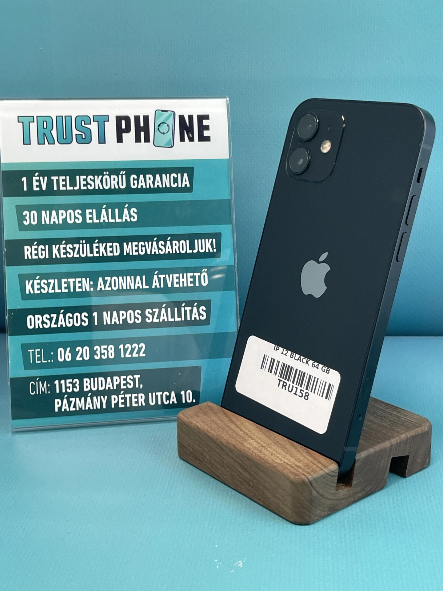 !! 1 ÉV GARANCIA !! iPhone 12 Black 64 GB – TRU158 – 100% AKKU