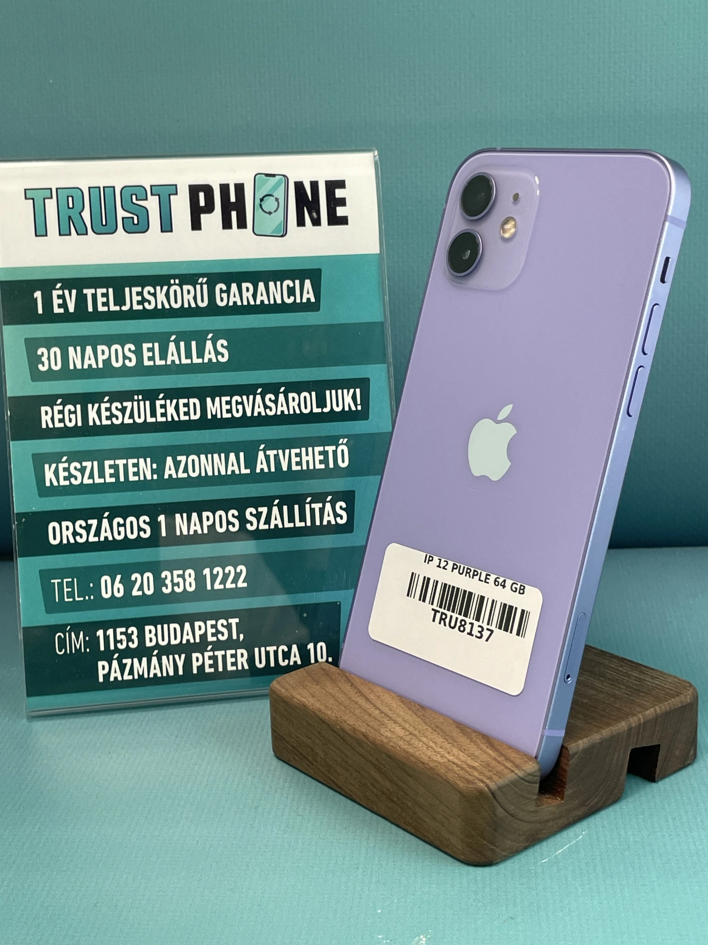 !! 1 ÉV GARANCIA !! iPhone 12 Purple 64 GB – TRU8137 – 100% AKKU