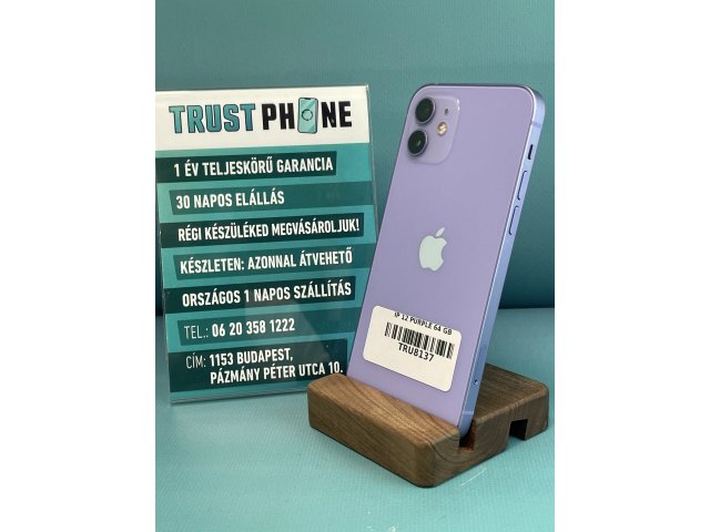 !! 1 ÉV GARANCIA !! iPhone 12 Purple 64 GB – TRU8137 – 100% AKKU