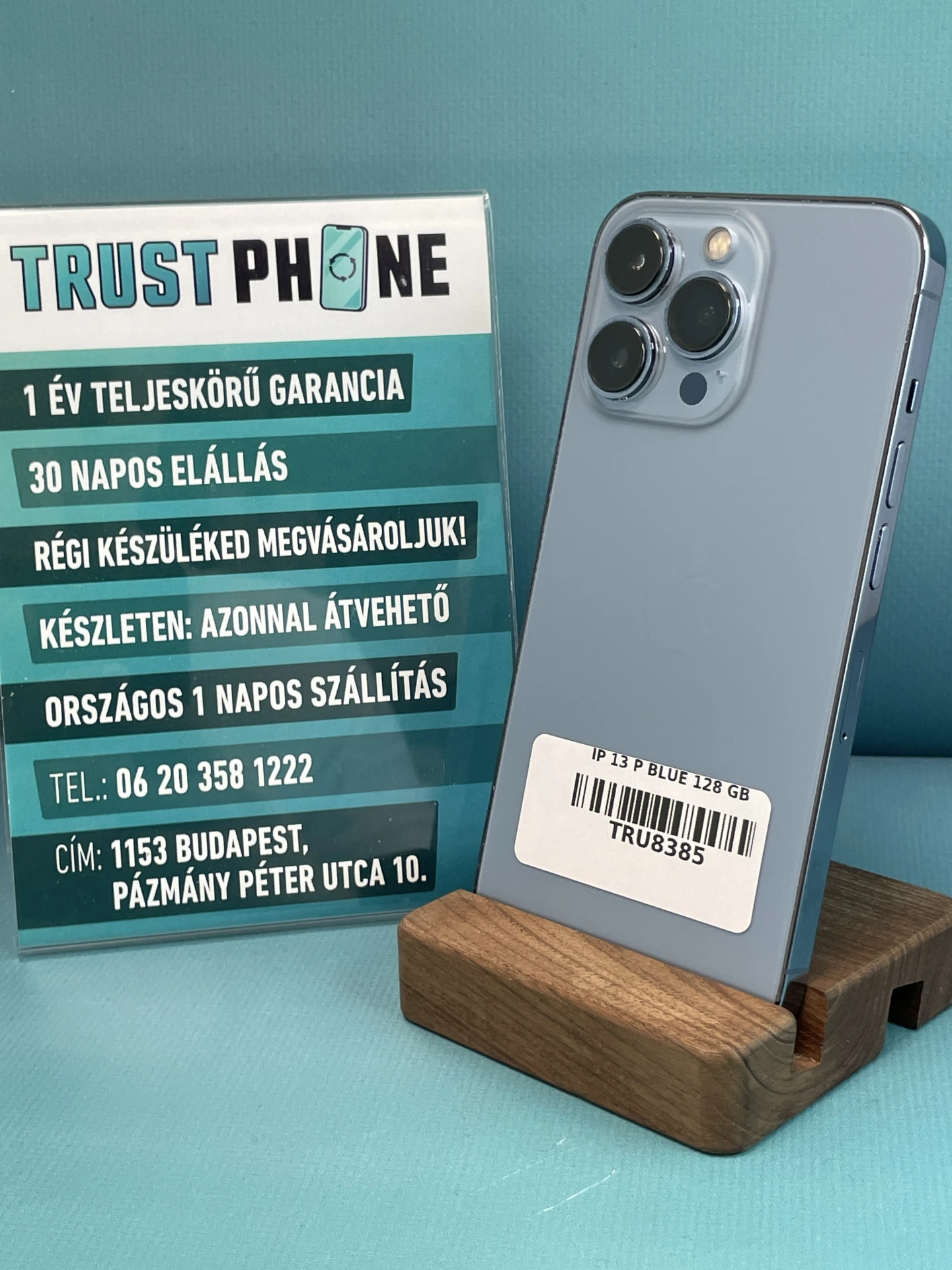 !! 1 ÉV GARANCIA !! iPhone 13 Pro Blue 128 GB – TRU8385 – 100% AKKU