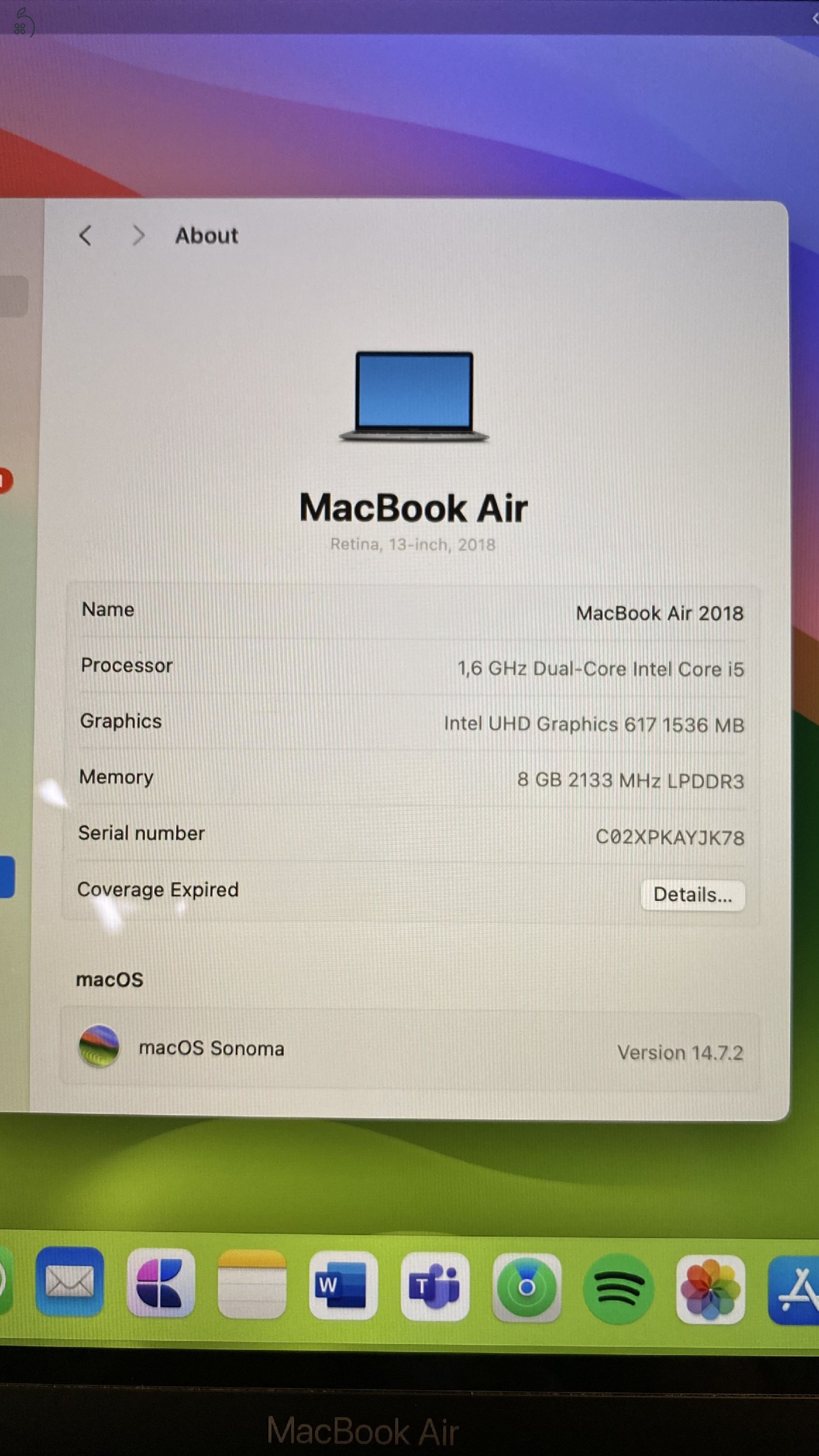 Jó állapotú, asztroszürke Macbook Air 2018 256 Gb eredeti dobozzal, kábellel és 30W töltőfejjel