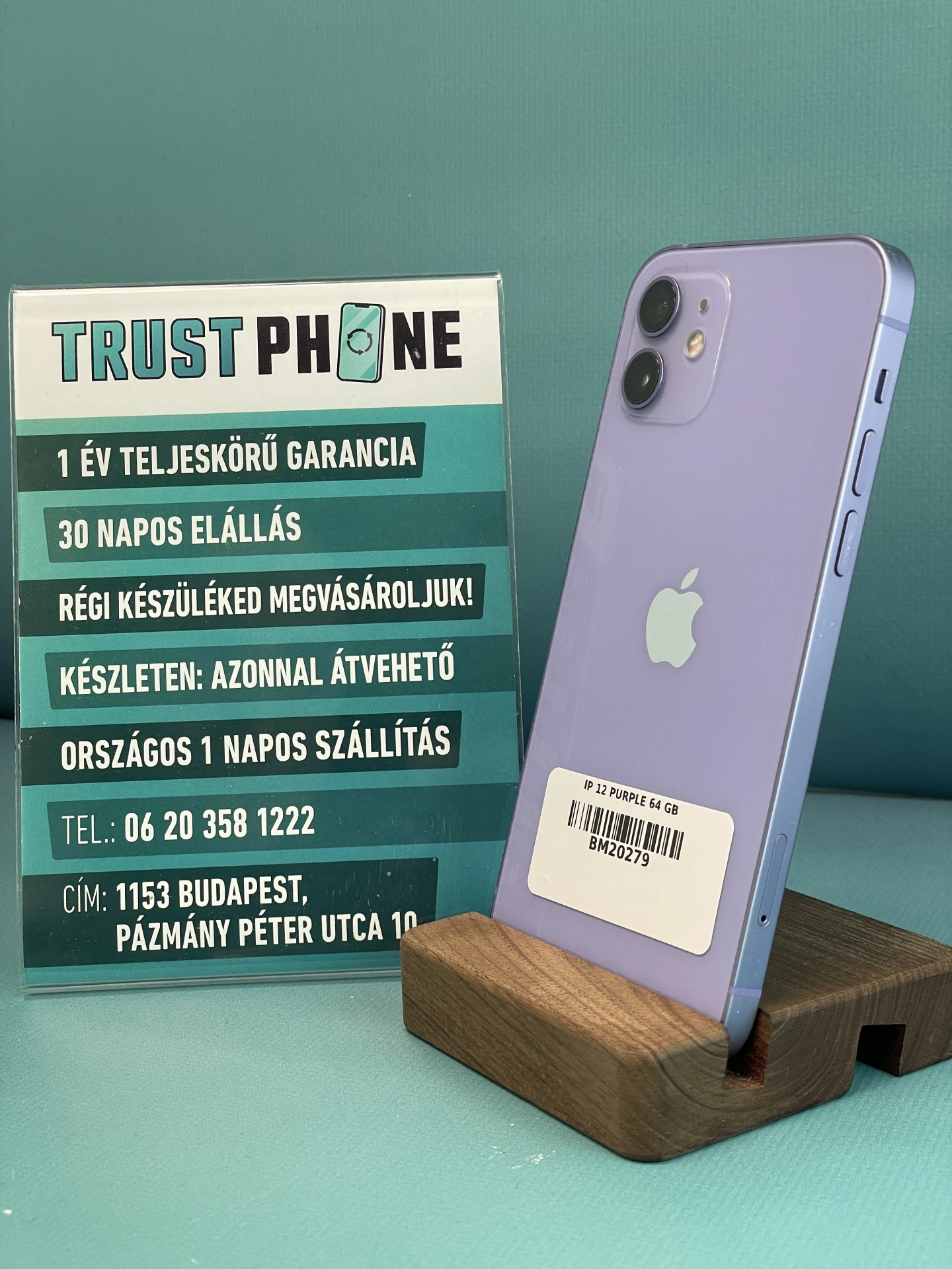 !! 1 ÉV GARANCIA !! iPhone 12 Purple 64 GB – BM20279 – 100% AKKU