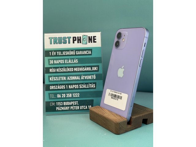 !! 1 ÉV GARANCIA !! iPhone 12 Purple 64 GB – BM20279 – 100% AKKU