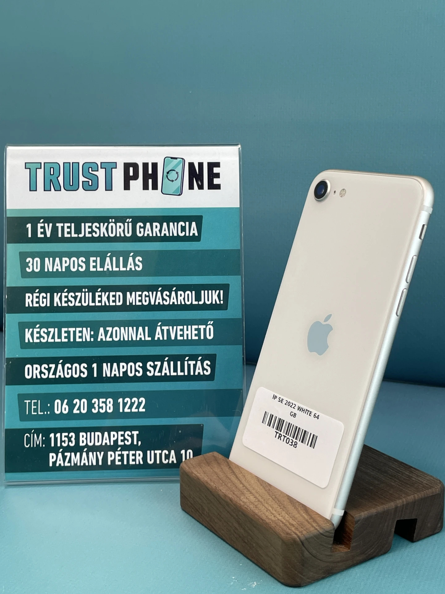 !! 1 ÉV GARANCIA !! iPhone SE (2022) White 64 GB – TRT038 – 100% AKKU