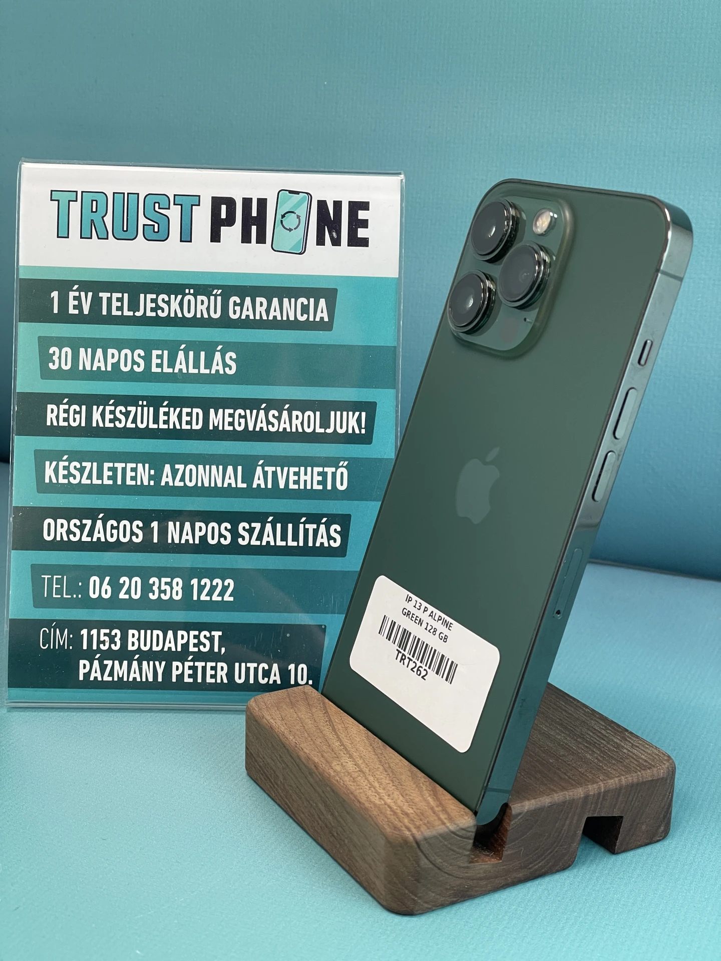 !! 1 ÉV GARANCIA !! iPhone 13 Pro Alpine Green 128 GB – TRT262 – 100% AKKU