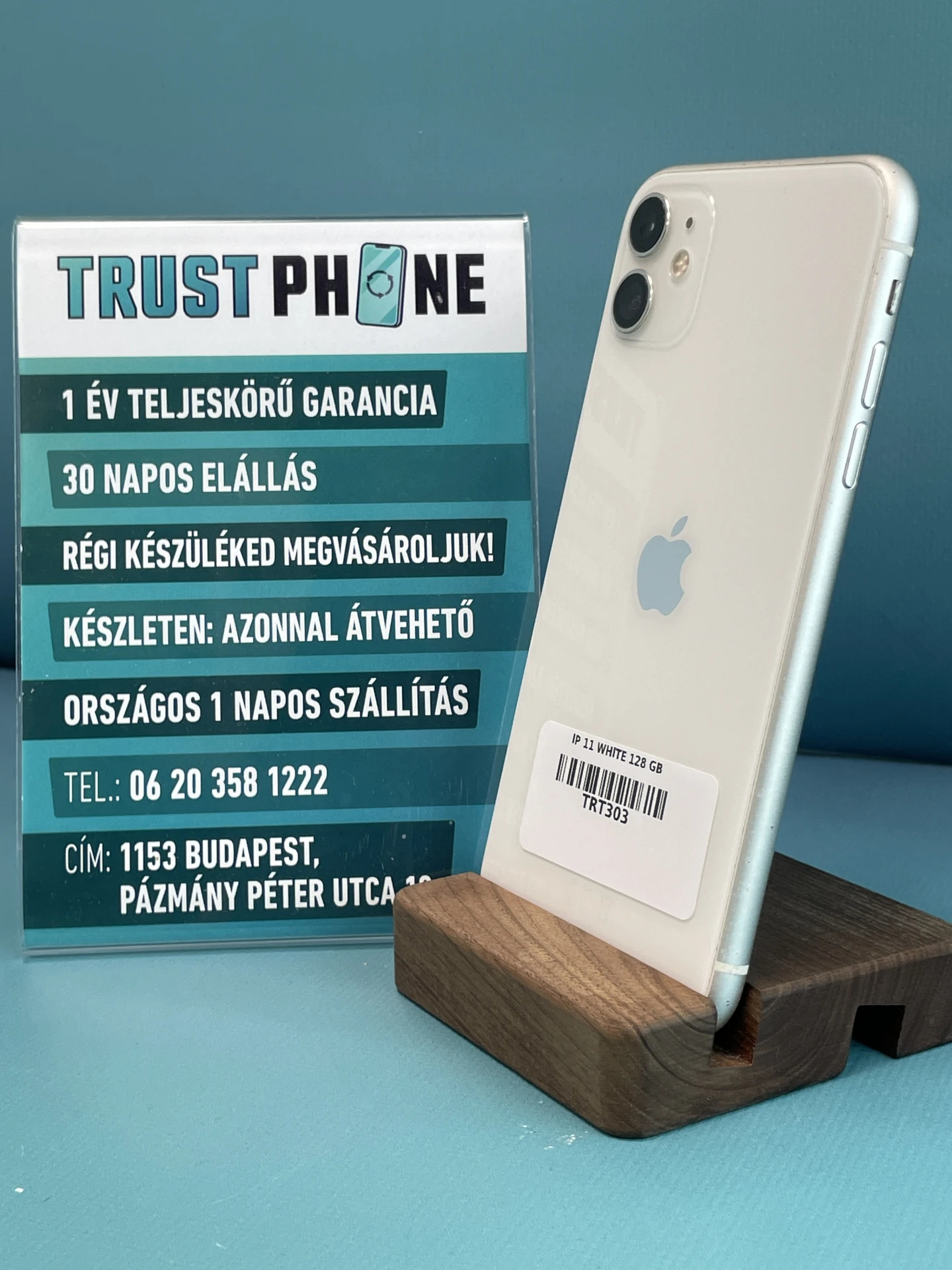 !! 1 ÉV GARANCIA !! iPhone 11 White 128 GB – TRT303 – 100% AKKU