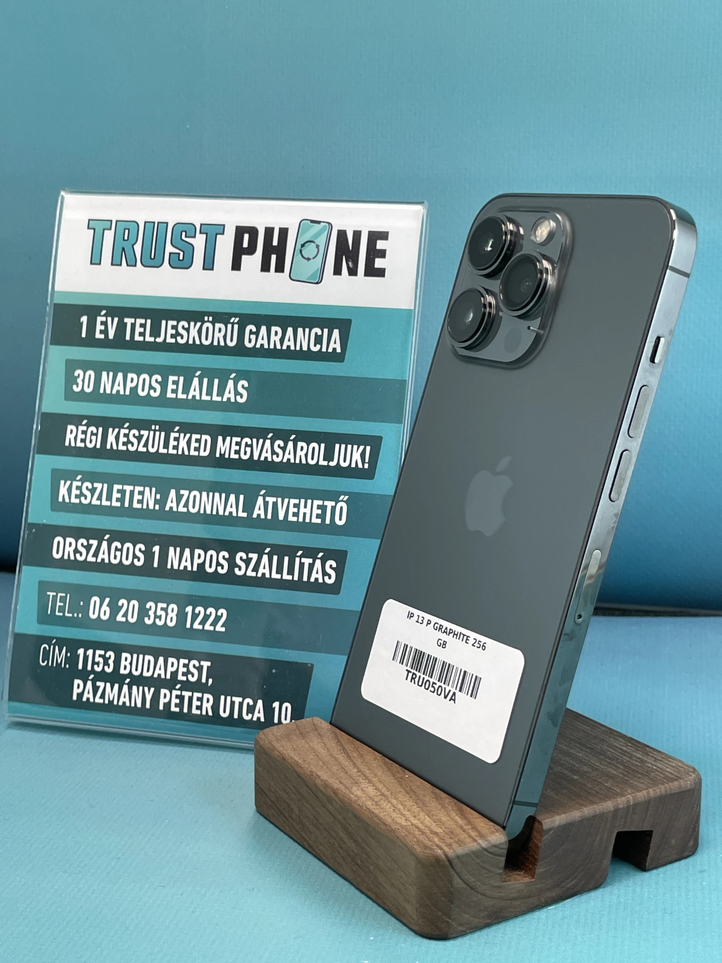 !! 1 ÉV GARANCIA !! iPhone 13 Pro Graphite 256 GB – TRU050VA – 100% AKKU