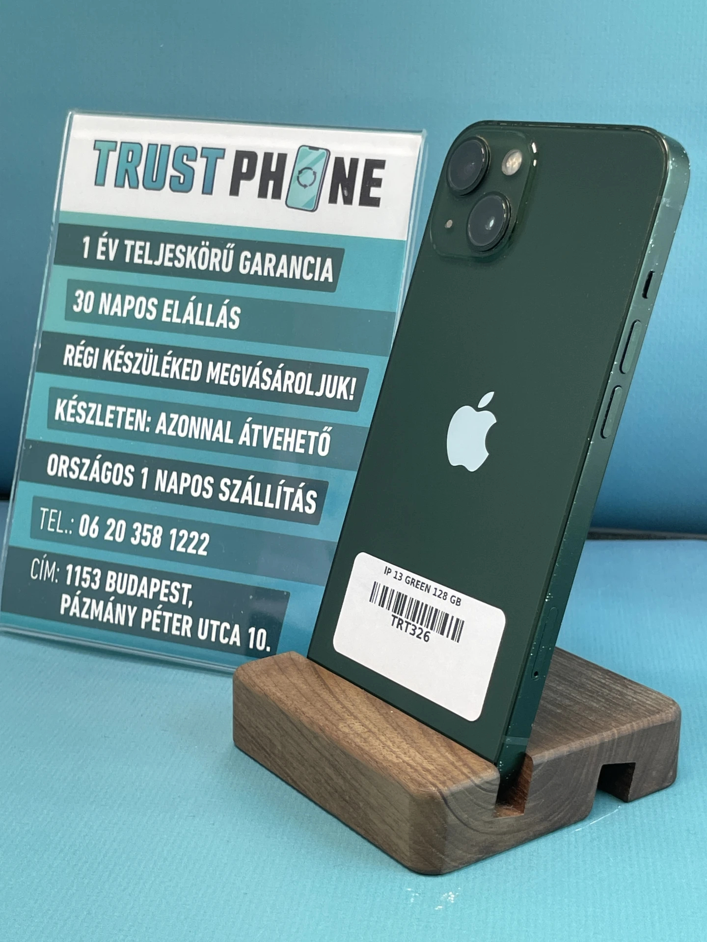 !! 1 ÉV GARANCIA !! iPhone 13 Green 128 GB – TRT326 – 100% AKKU