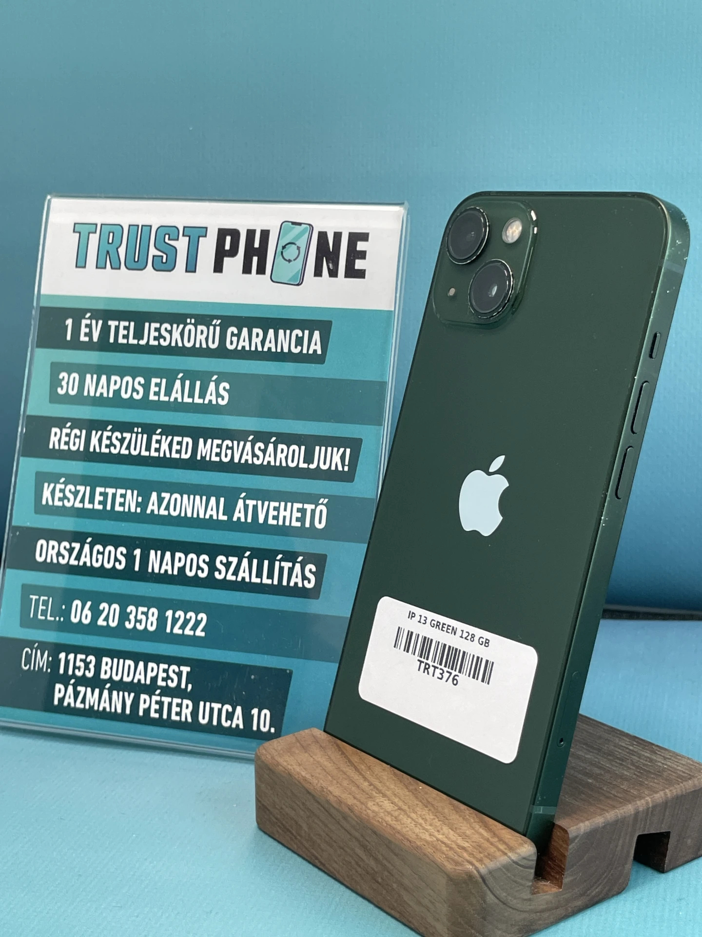 !! 1 ÉV GARANCIA !! iPhone 13 Green 128 GB – TRT376 – 100% AKKU