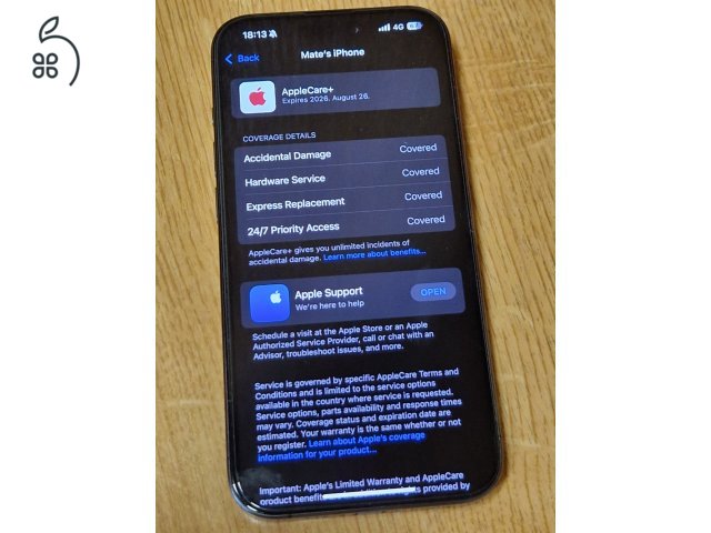 Eladó egy gyönyörű fekete titán iPhone 15 Pro (AppleCare+ 2026.08.26ig!)