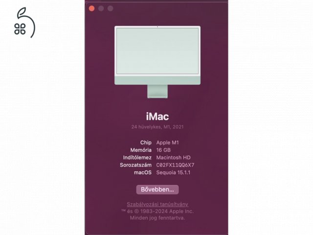 Eladó 2021 M1 iMac 16gb 512ssd