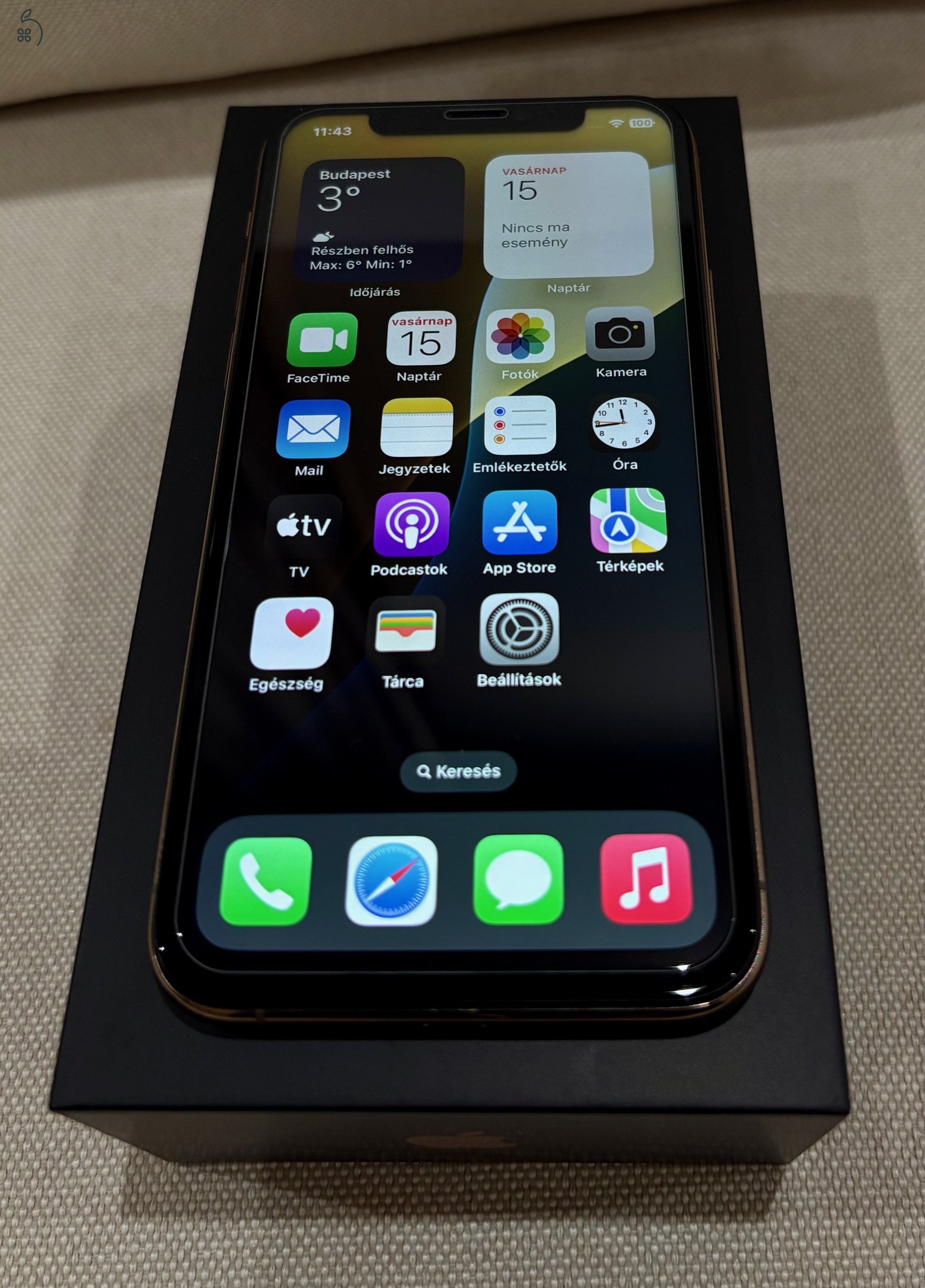 iPhone 11 Pro, 256GB, arany, független, gyári dobozában, eredeti Apple töltő és Apple kábel