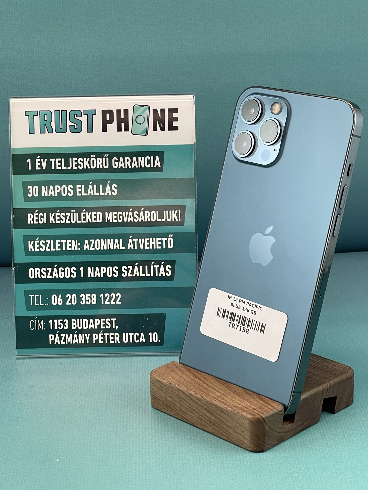 !! 1 ÉV GARANCIA !! iPhone 12 Pro Max Pacific Blue 128 GB – TRT158 – 100% AKKU