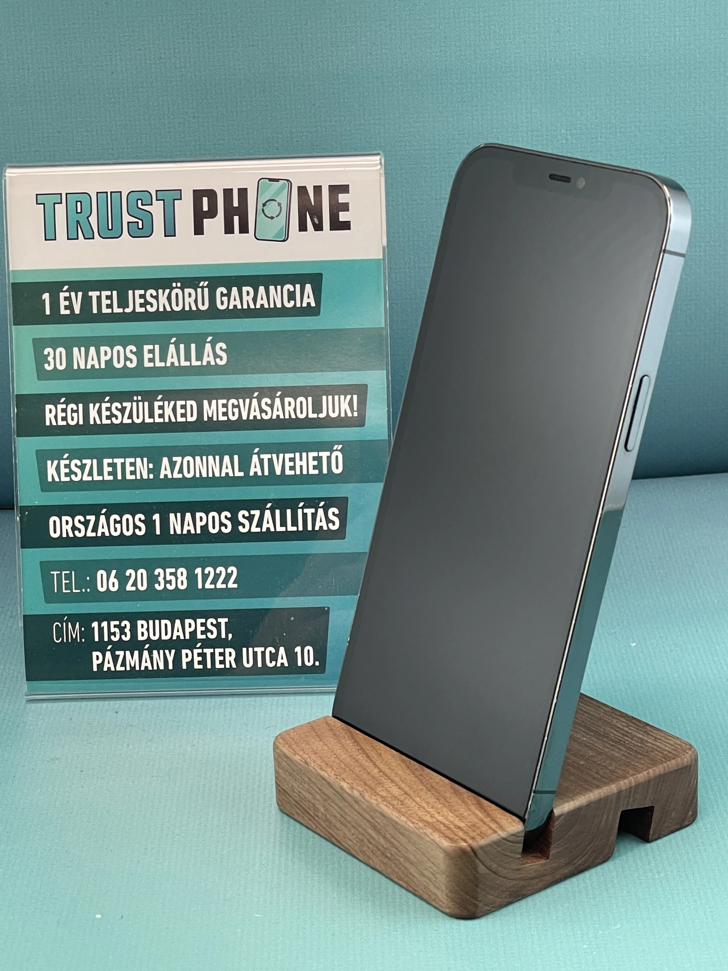 !! 1 ÉV GARANCIA !! iPhone 12 Pro Max Pacific Blue 128 GB – TRT158 – 100% AKKU