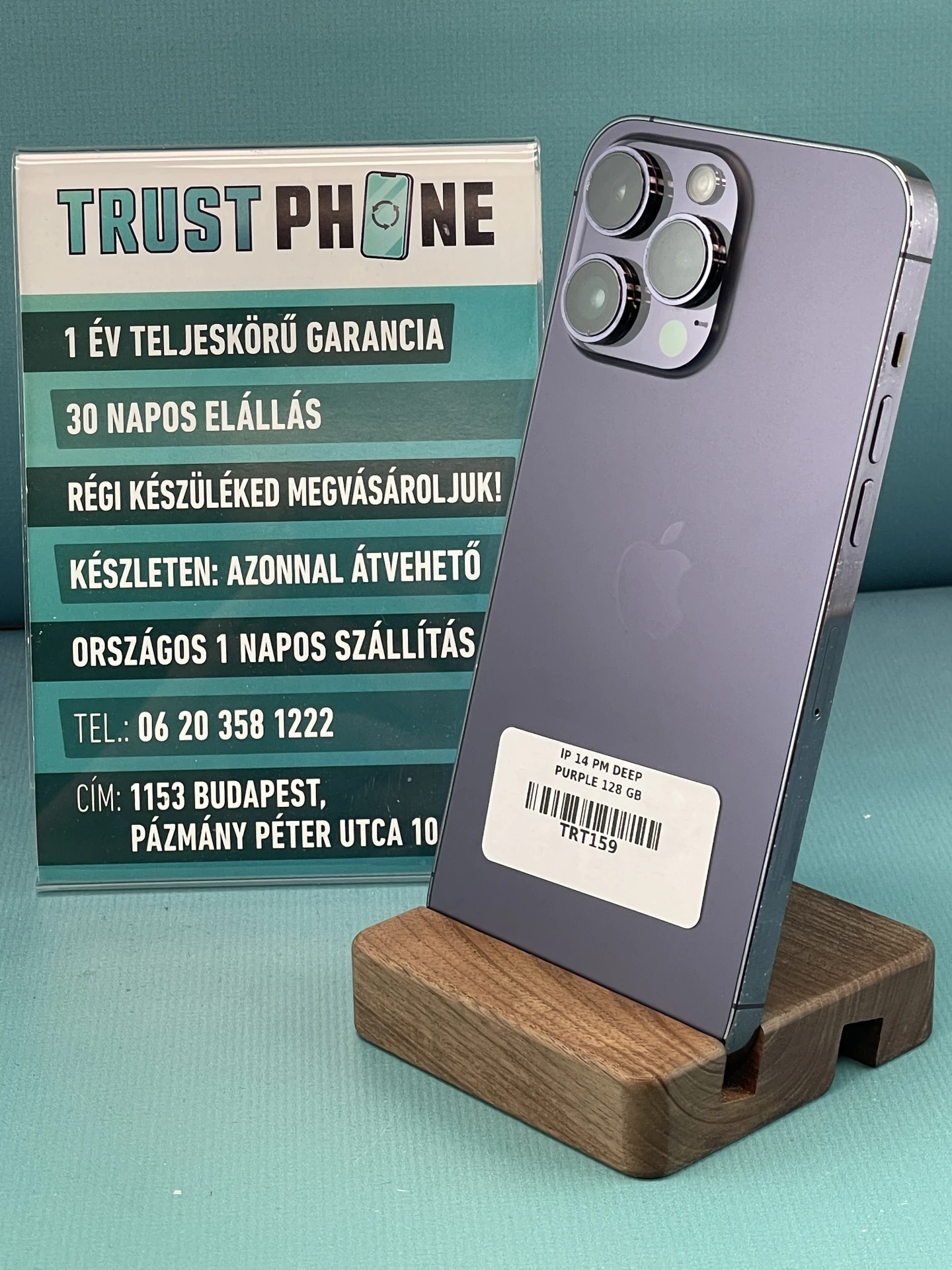 !! 1 ÉV GARANCIA !! iPhone 14 Pro Max Deep Purple 128 GB – TRT159 – 100% AKKU