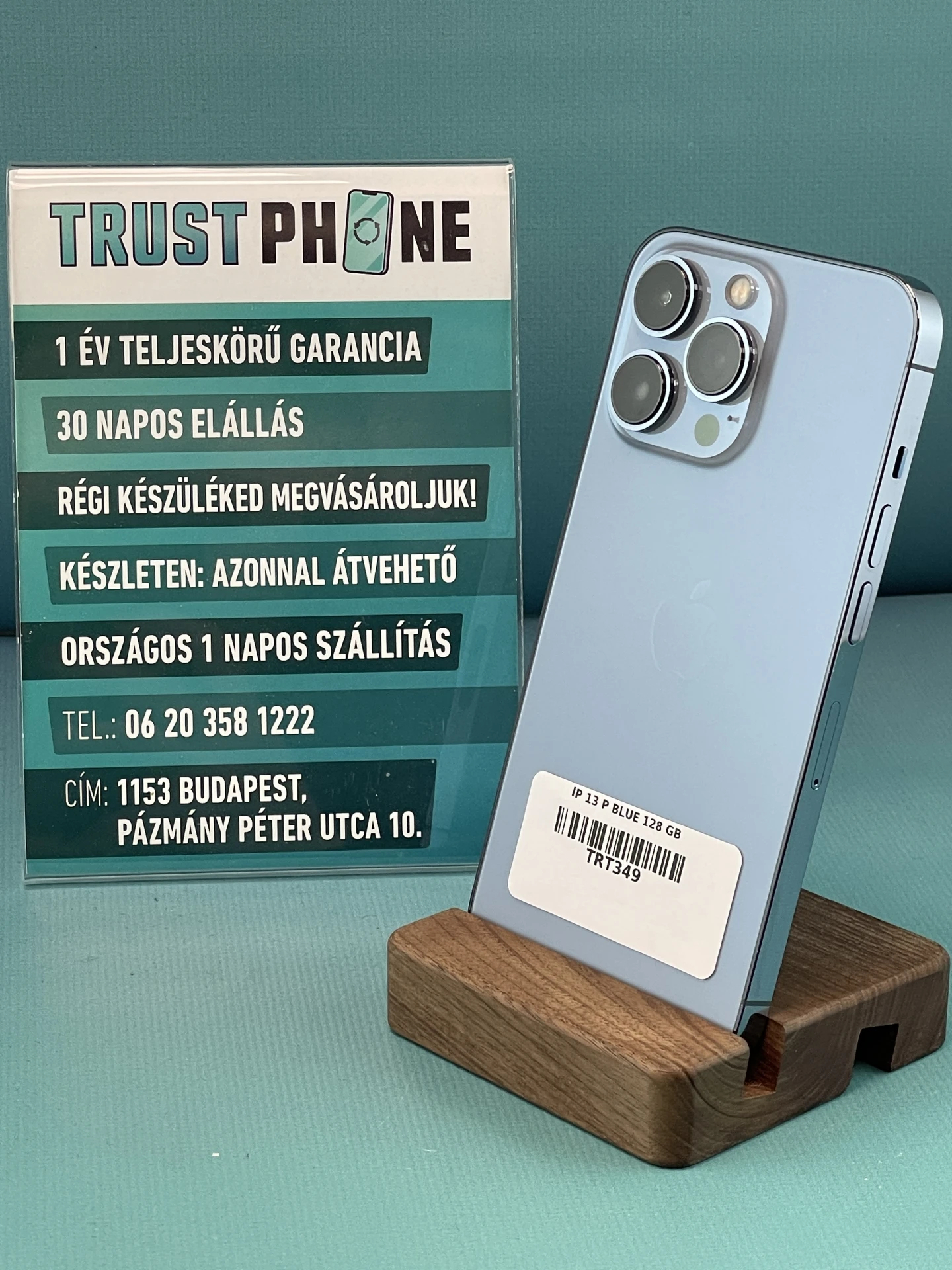 !! 1 ÉV GARANCIA !! iPhone 13 Pro Blue 128 GB – TRT349 – 100% AKKU