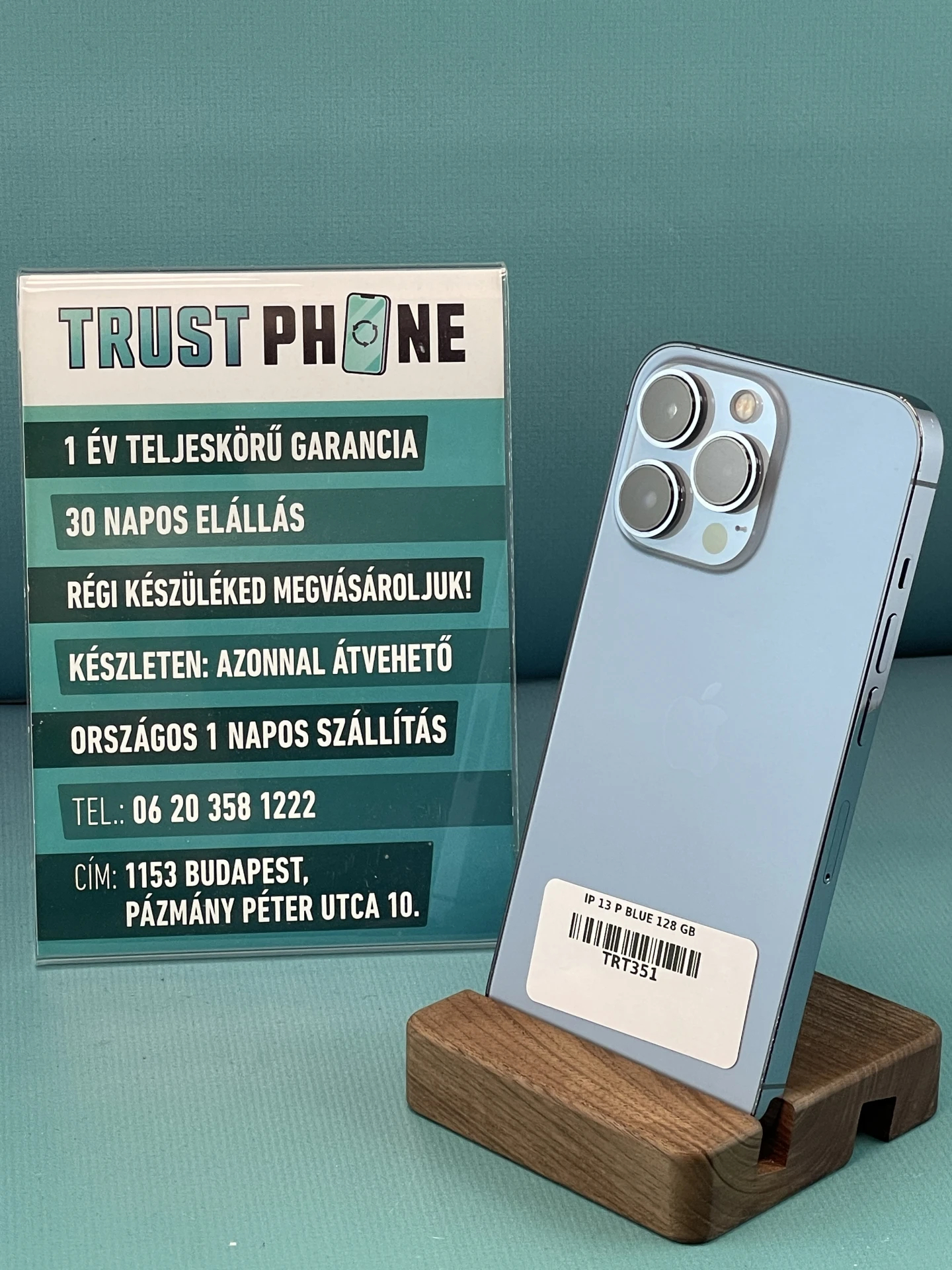 !! 1 ÉV GARANCIA !! iPhone 13 Pro Blue 128 GB – TRT351 – 100% AKKU