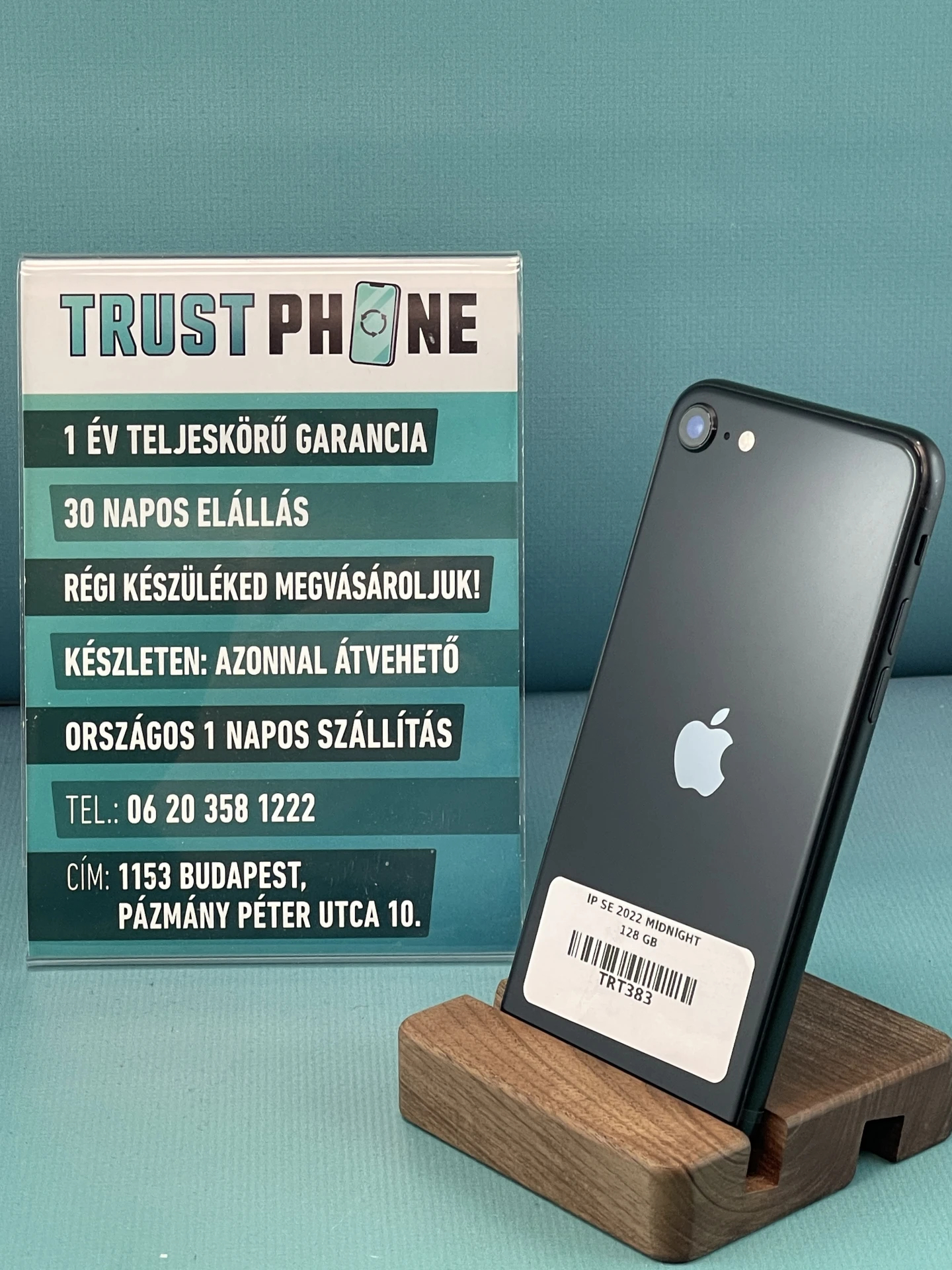 !! 1 ÉV GARANCIA !! iPhone SE (2022) Midnight 128 GB – TRT383 – 100% AKKU