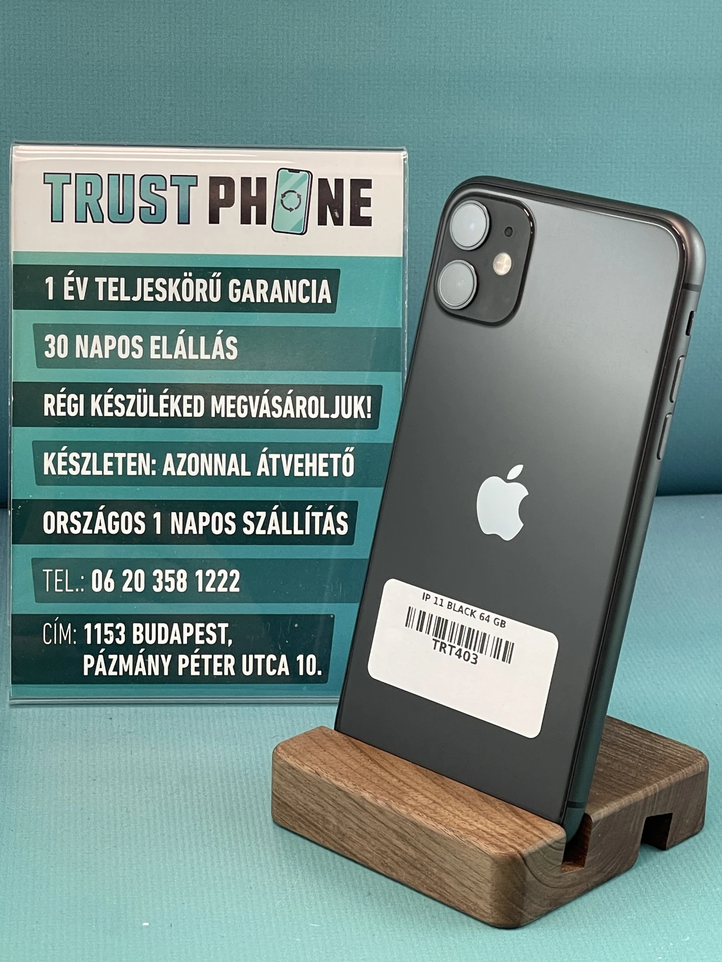 !! 1 ÉV GARANCIA !! iPhone 11 Black 64 GB – TRT403 – 100% AKKU