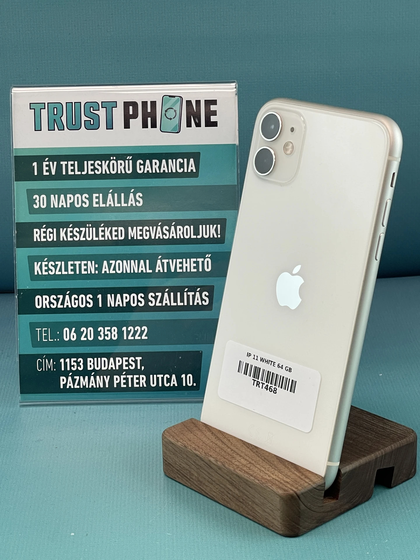 !! 1 ÉV GARANCIA !! iPhone 11 White 64 GB – TRT468 – 100% AKKU