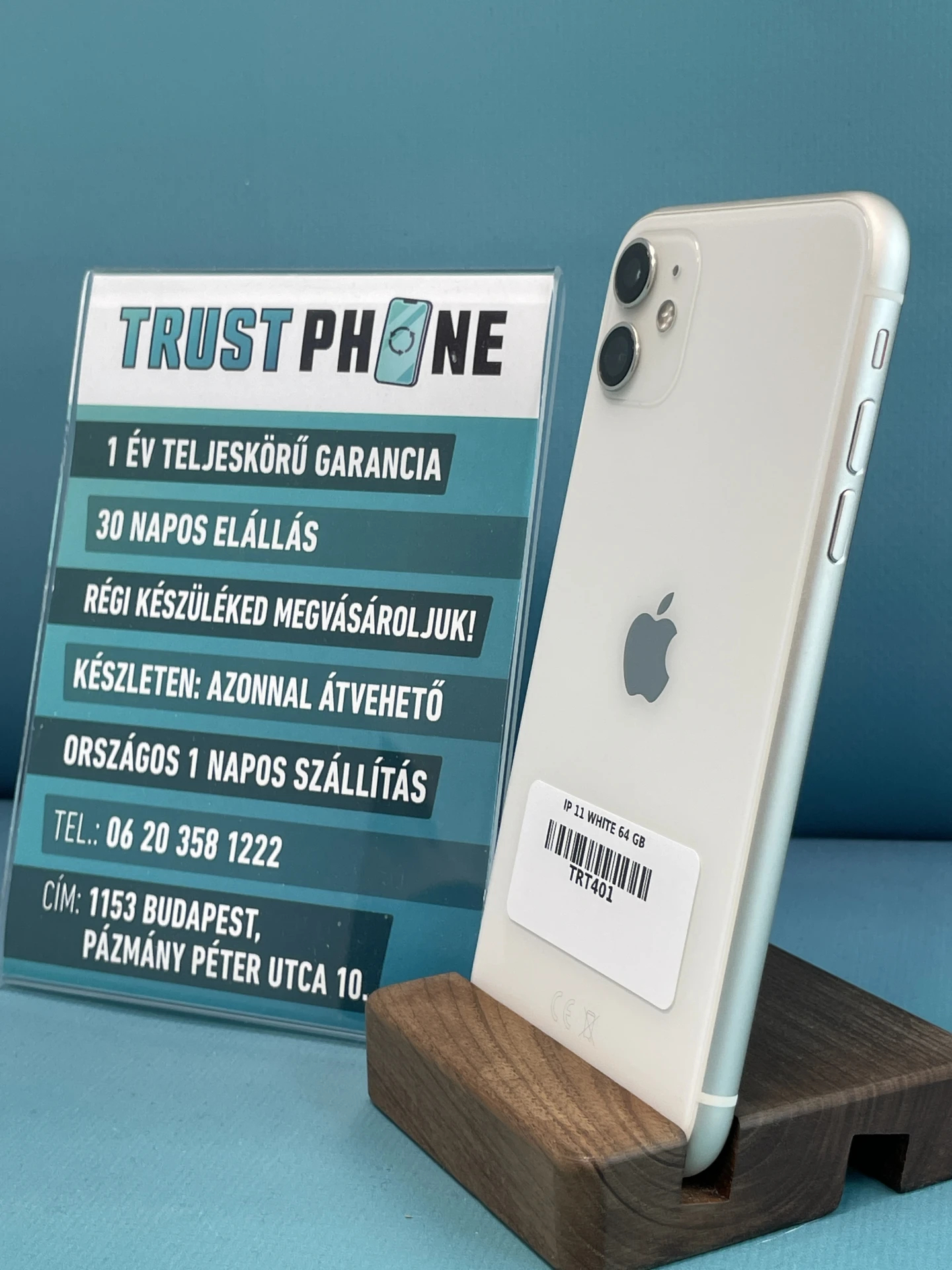 !! 1 ÉV GARANCIA !! iPhone 11 White 64 GB – TRT401 – 100% AKKU