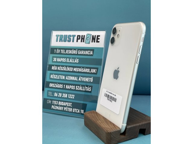 !! 1 ÉV GARANCIA !! iPhone 11 White 64 GB – TRT401 – 100% AKKU