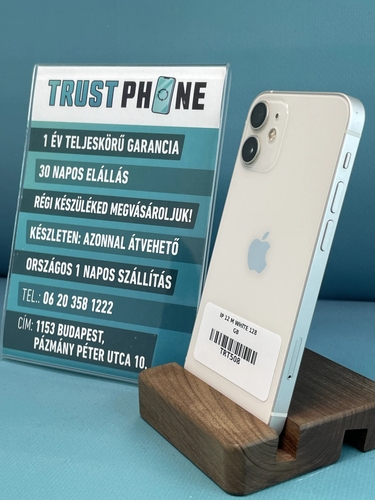 !! 1 ÉV GARANCIA !! iPhone 12 Mini White 128 GB – TRT508 – 100% AKKU