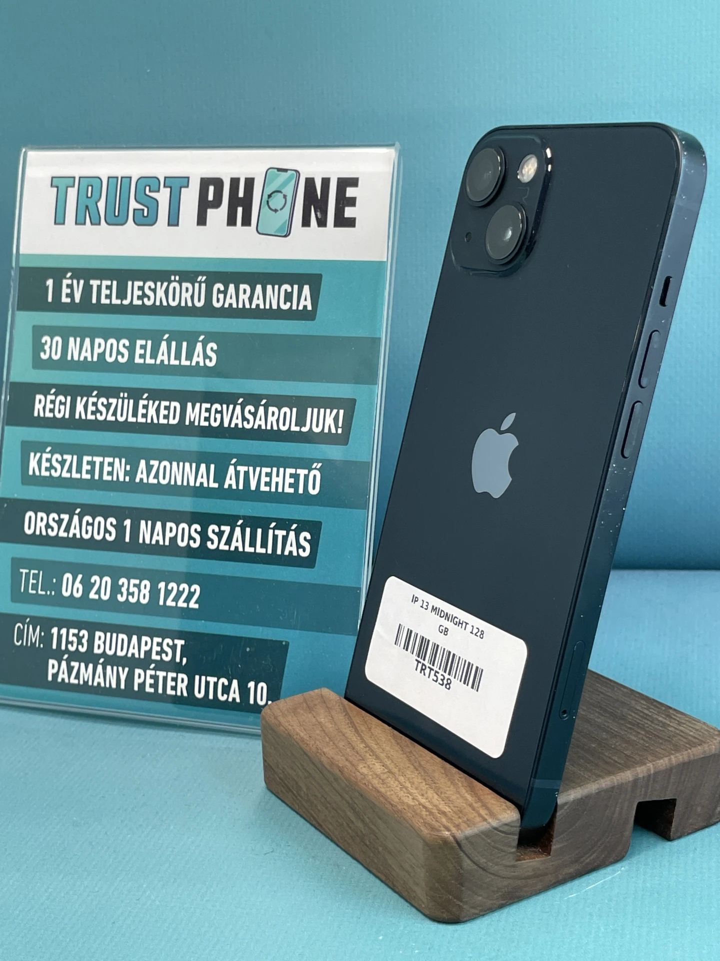 !! 1 ÉV GARANCIA !! iPhone 13 Midnight 128 GB – TRT538 – 100% AKKU