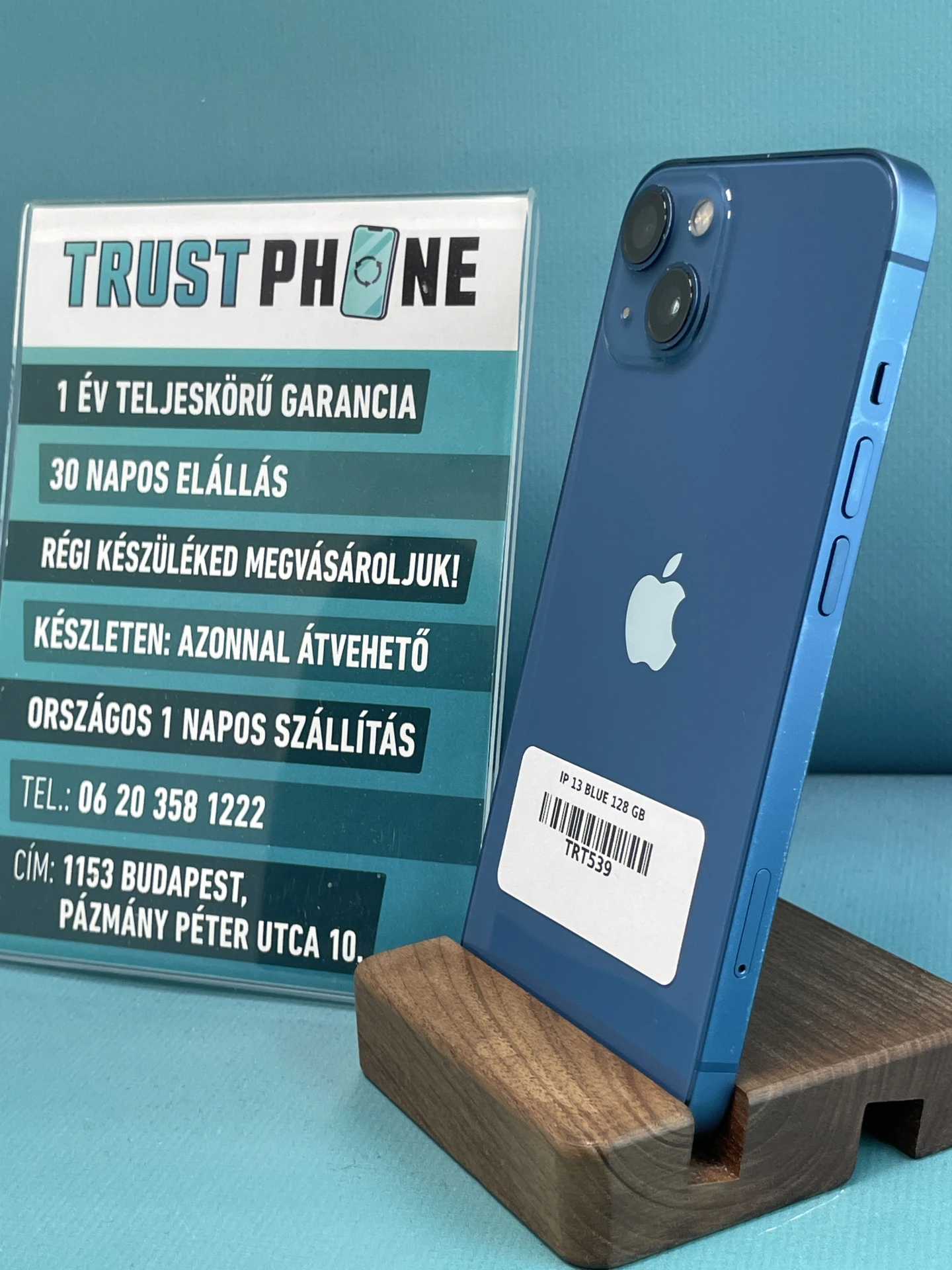 !! 1 ÉV GARANCIA !! iPhone 13 Blue 128 GB – TRT539 – 100% AKKU