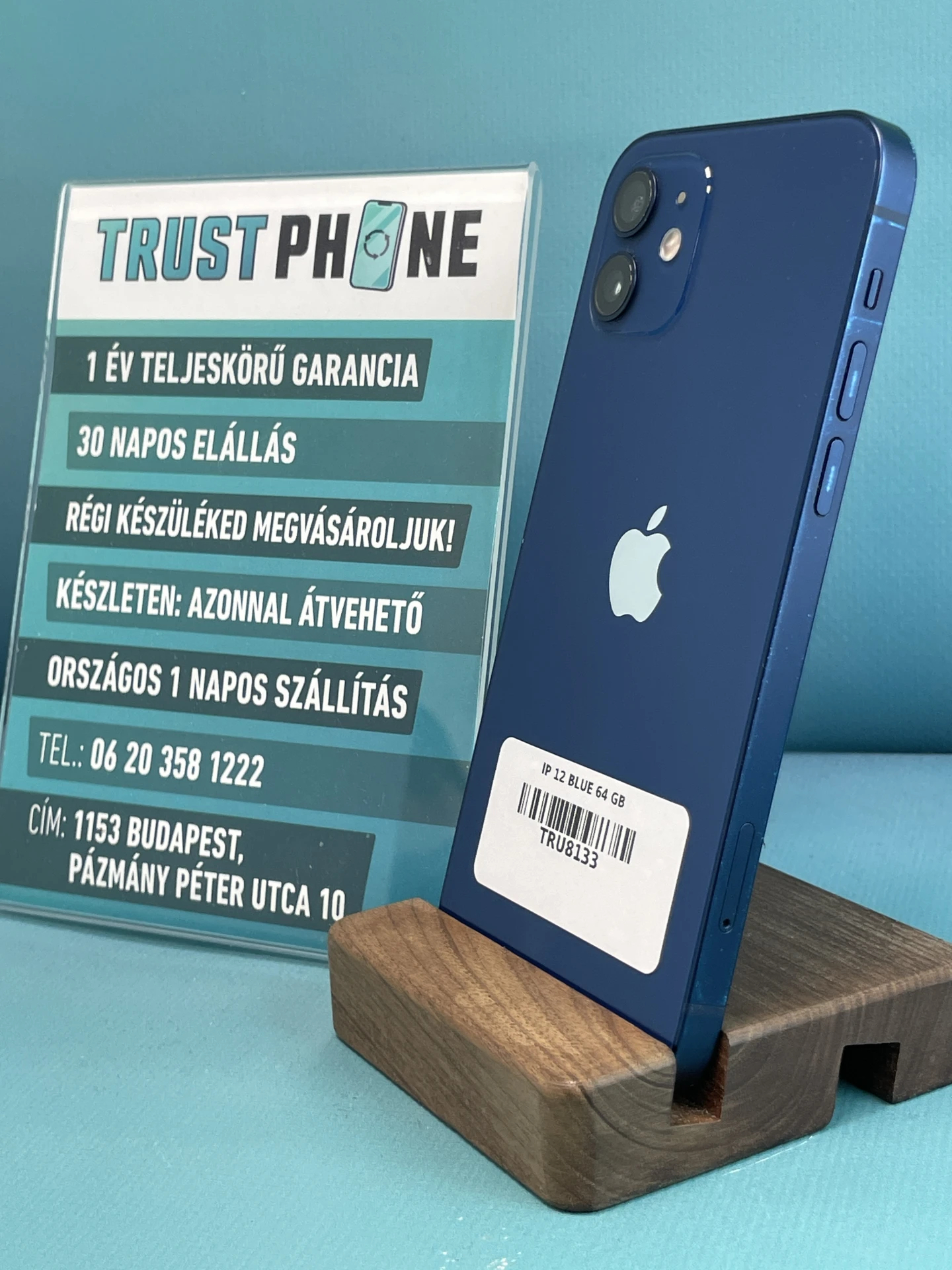 !! 1 ÉV GARANCIA !! iPhone 12 Blue 64 GB – TRU8133 – 100% AKKU