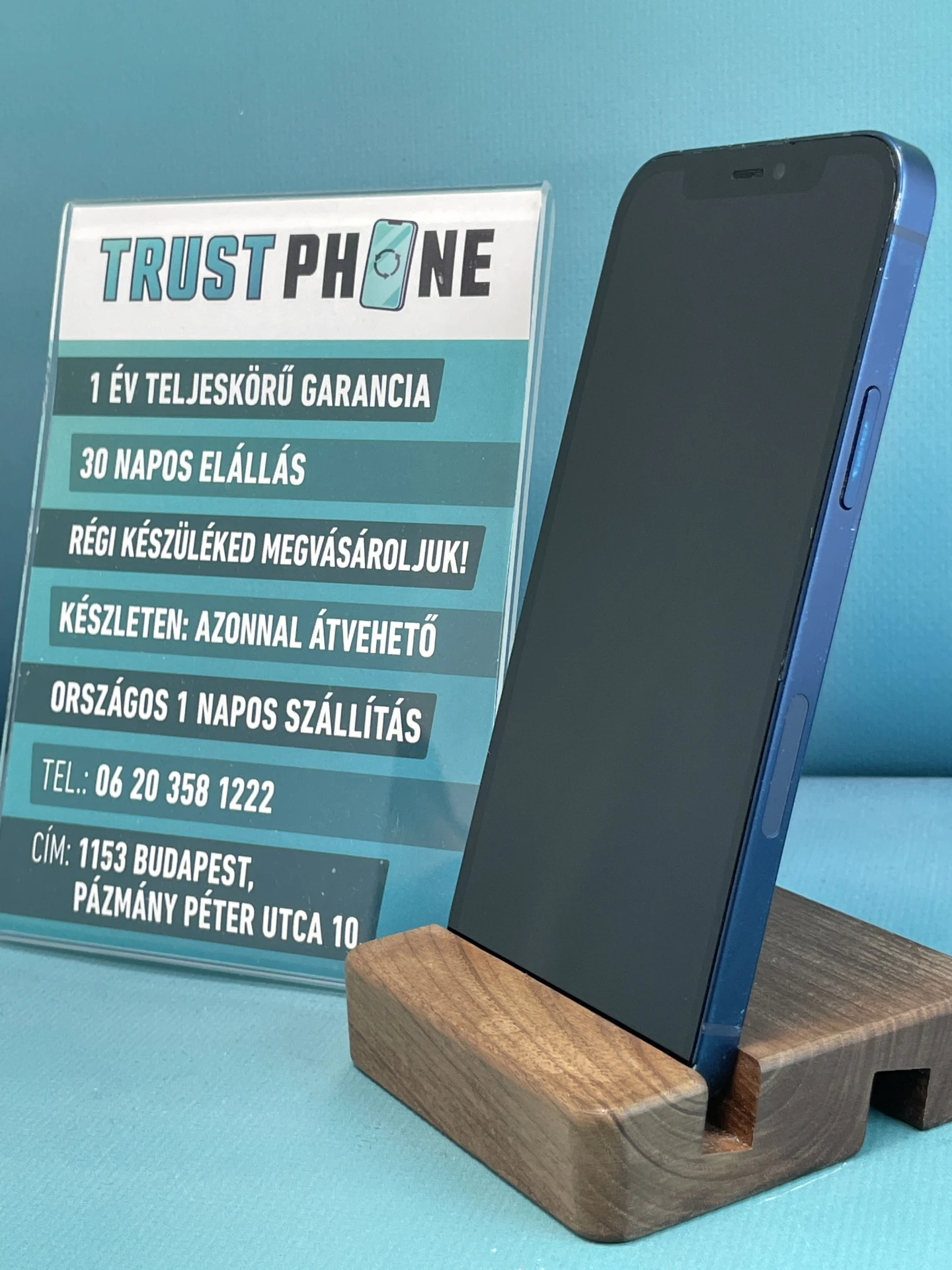 !! 1 ÉV GARANCIA !! iPhone 12 Blue 64 GB – TRU8133 – 100% AKKU