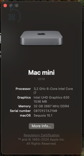 Mac Mini / 32Gb ram / i7 / 256 Gb SSD / 2018