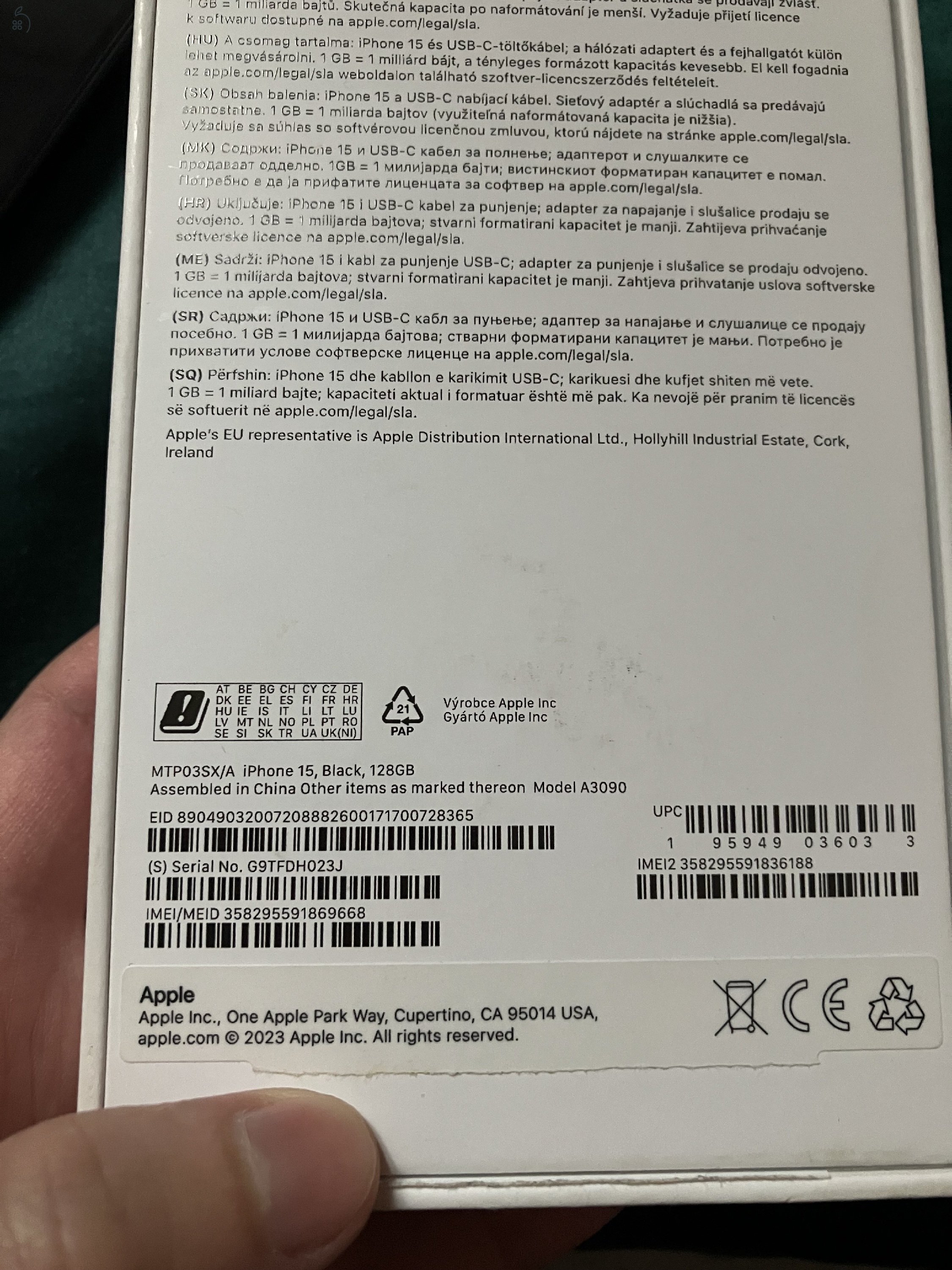 Garanciás iPhone 15 128 GB Fekete.