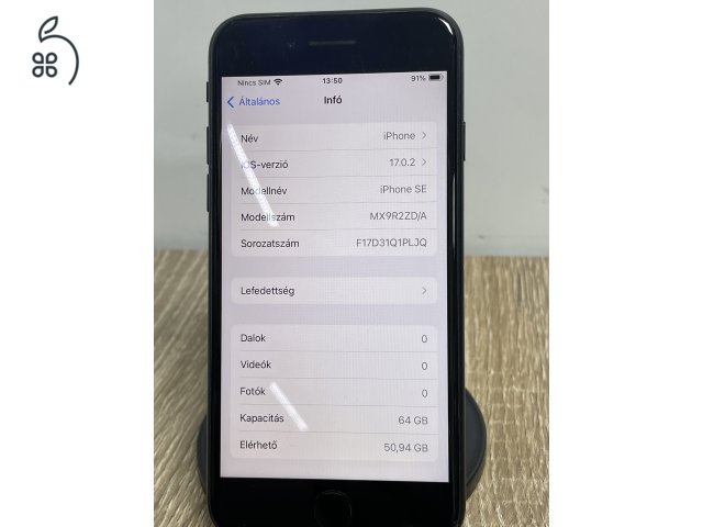 Iphone Se 2020 64GB fekete, független, magas akkuállapotok