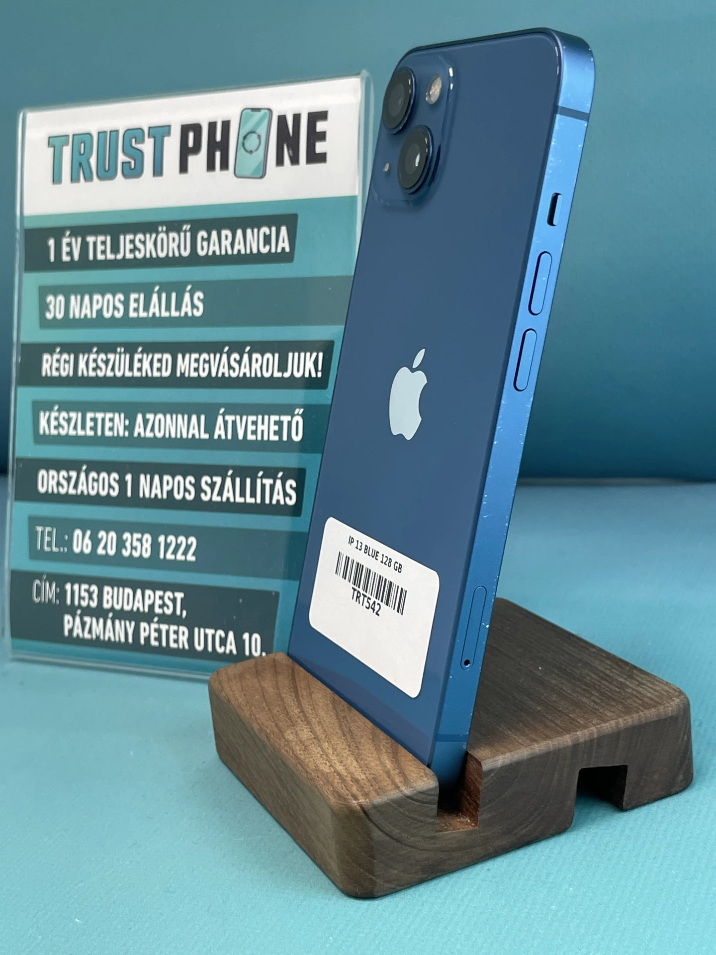 !! 1 ÉV GARANCIA !! iPhone 13 Blue 128 GB – TRT542 – 100% AKKU