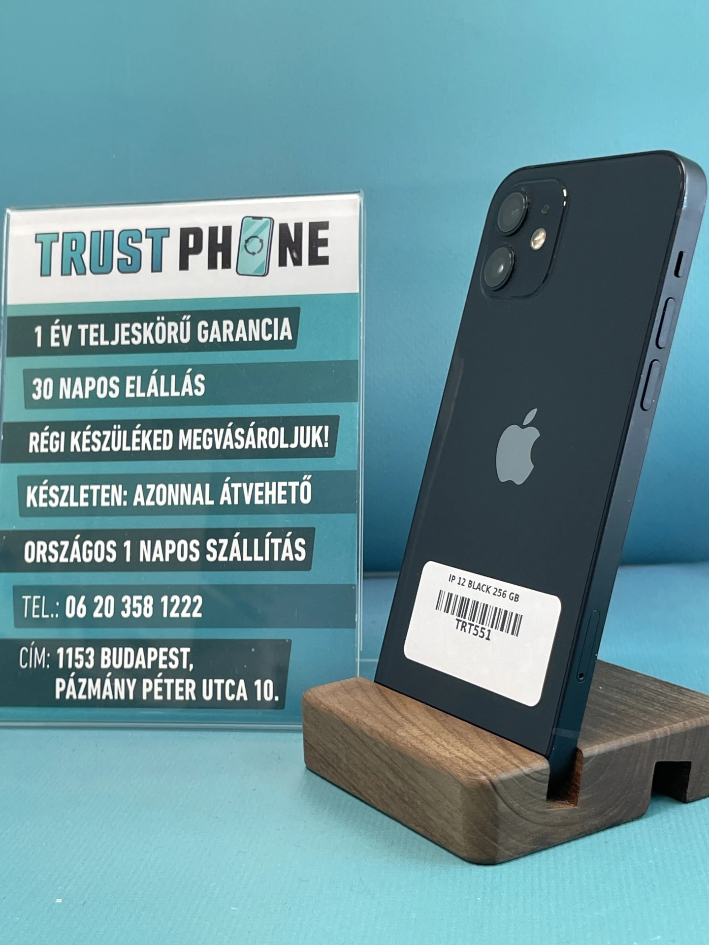 !! 1 ÉV GARANCIA !! iPhone 12 Black 256 GB – TRT551 – 100% AKKU