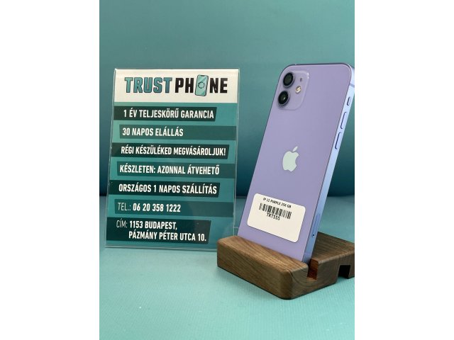 !! 1 ÉV GARANCIA !! iPhone 12 Purple 256 GB – TRT555 – 100% AKKU