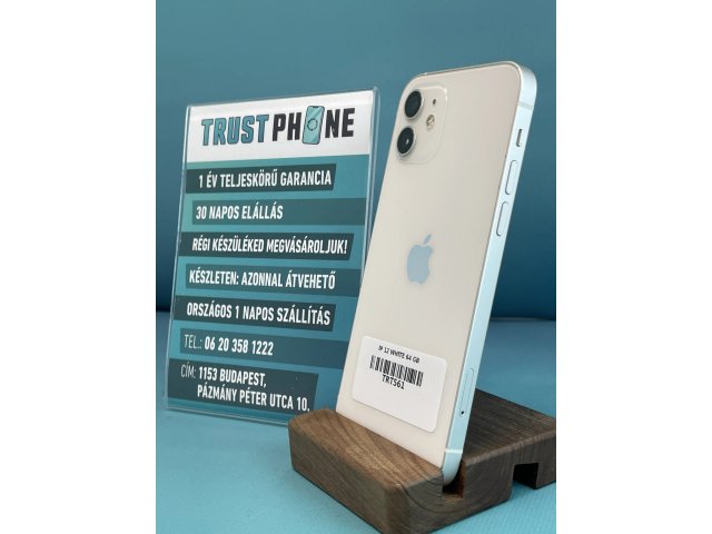 !! 1 ÉV GARANCIA !! iPhone 12 White 64 GB – TRT561 – 100% AKKU